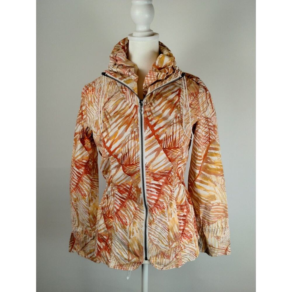 Chicos 3 Womens Size 0 - Orange Leaf Tropical Palm Full Zip Lightweight Jacket